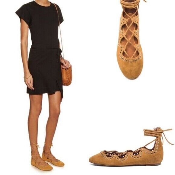Isabel Marant Leo Lace Up Calfskin Leather Flats Womens Size‎ 35 or 5 Tan Brown - Picture 10 of 12